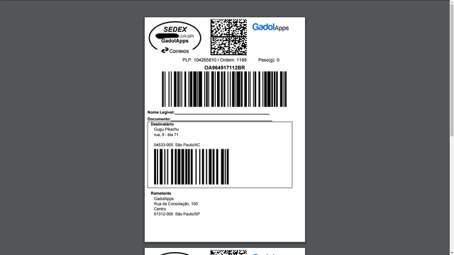 Correios ‑ SIGEP ‑ Etiquetas
