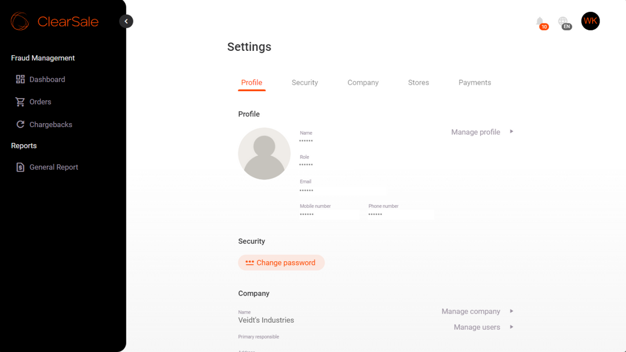 Edit or create users, manage company details and stores.