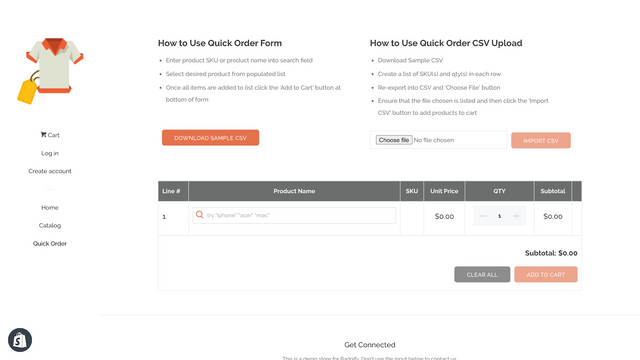 InstaOrders B2B/CSV Order Form