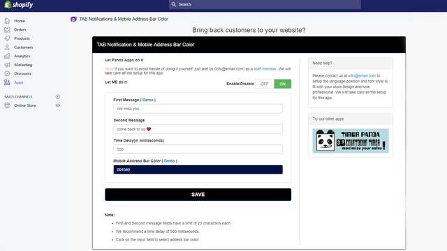 Panda TAB Notifications