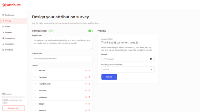 Attribute: Checkout Survey