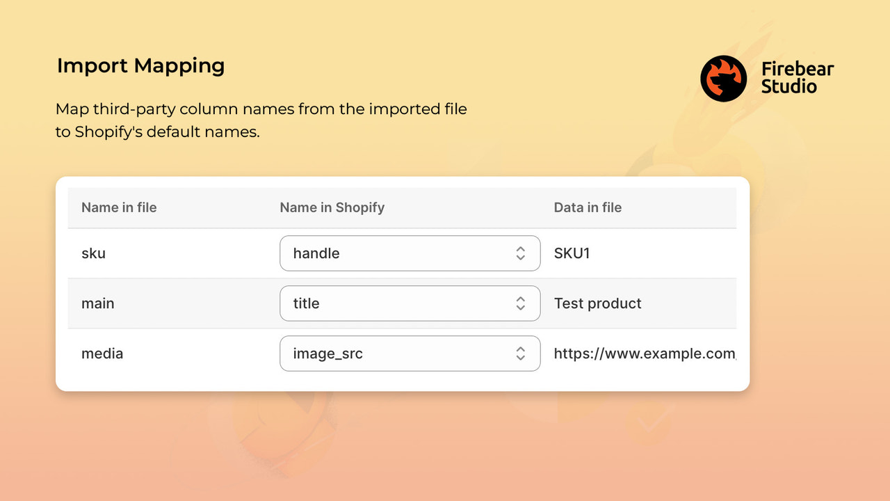 Map third-party column names from the imported file