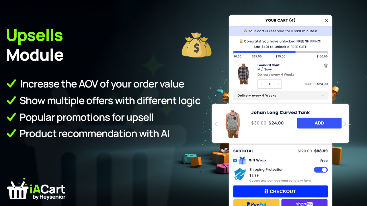 Mobile-friendly cart drawer upsell and cross-sell options