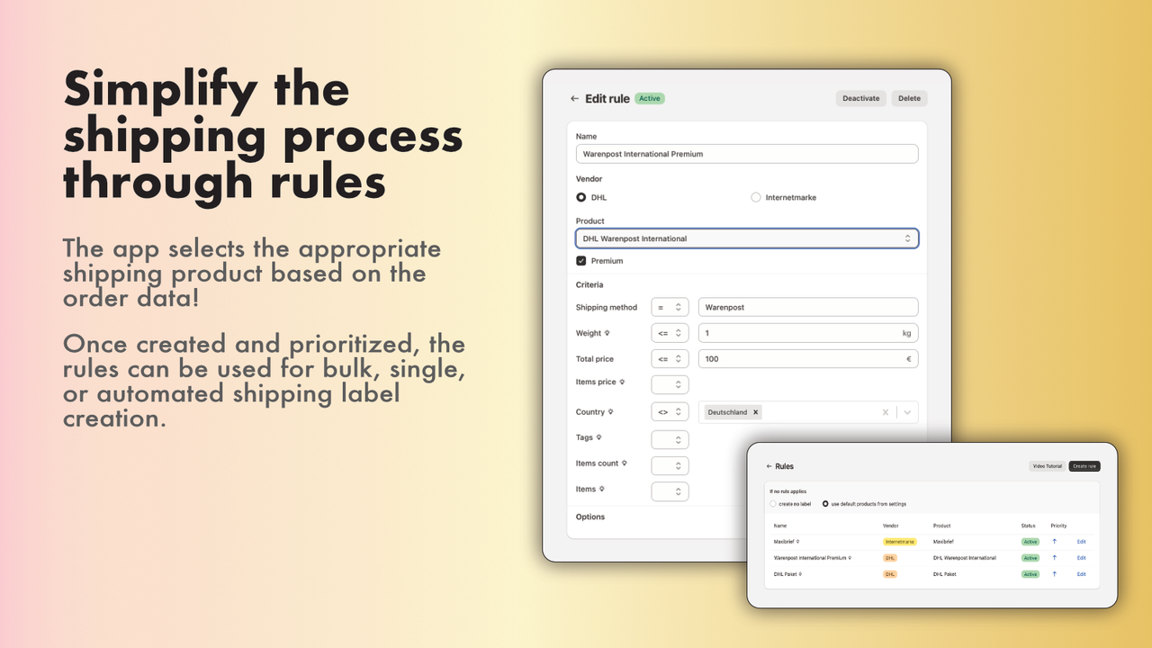 Additional options in the single creation