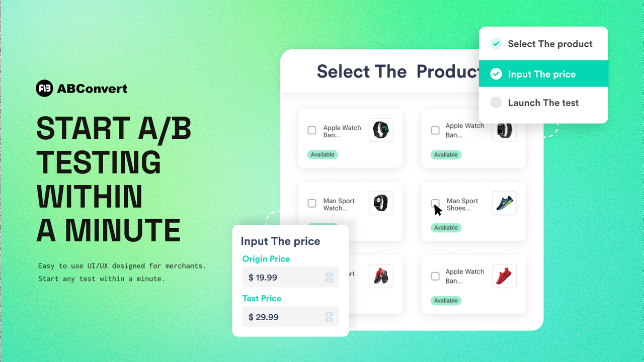 Create Product Pricing A/B Tests Easily and within seconds.