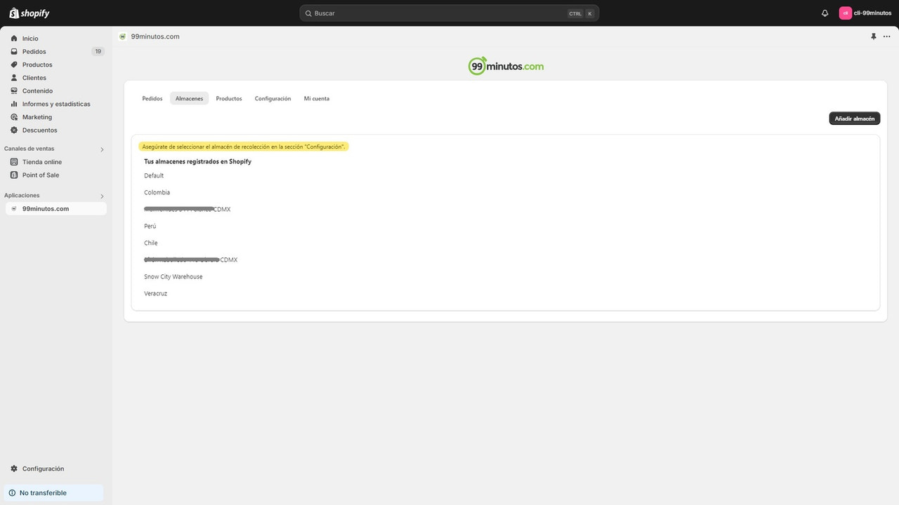 Configuración de almacenes