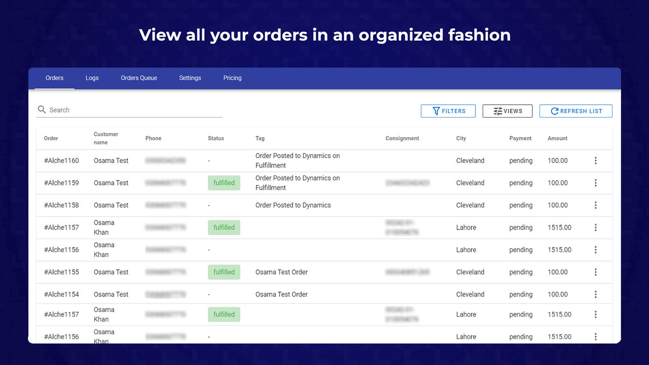 Orders Screen