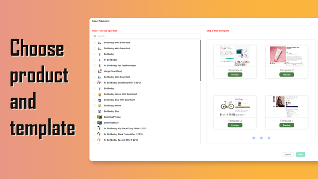 Choose product and template