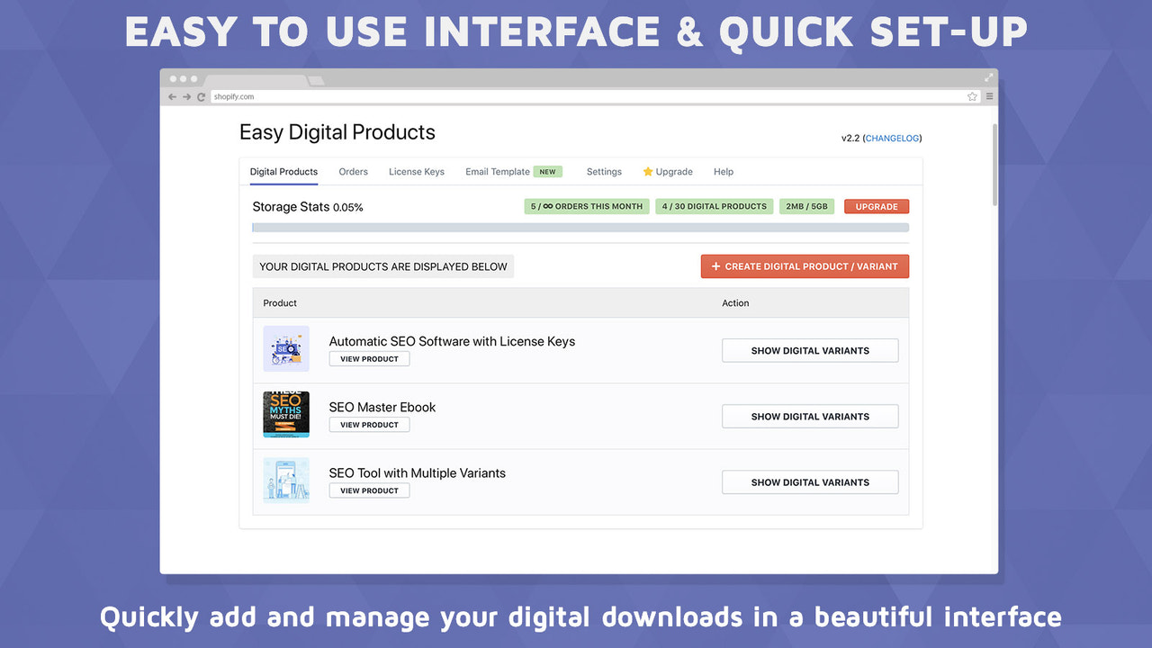 Easy to use interface to attach any file to any Shopify product