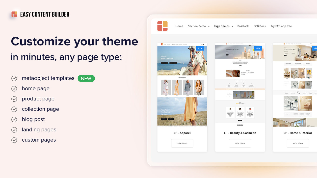 Tailor your homepage, collection, product, article, and more.