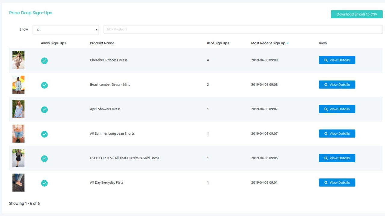 View Notification Sign Ups