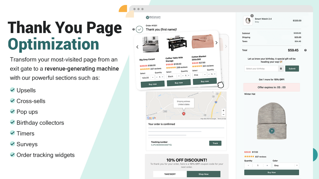 Easily design your thank you page Cross Sell drag and drop