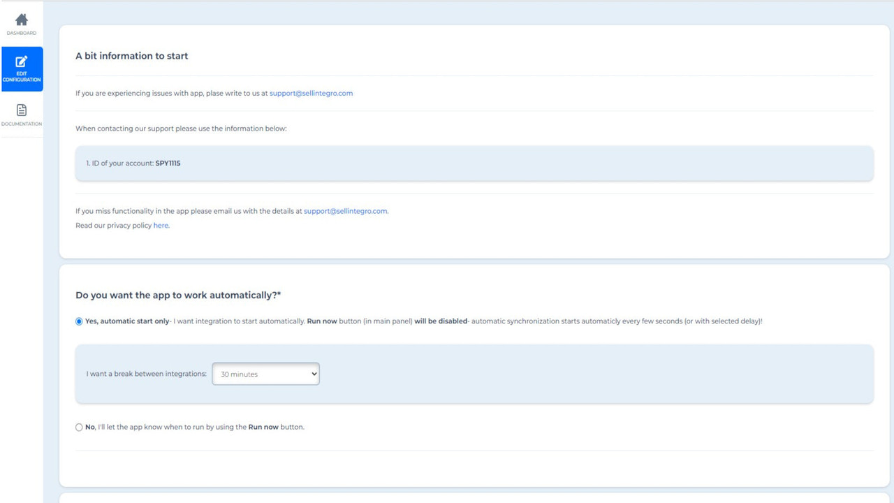 The app dashboard presents you current status
