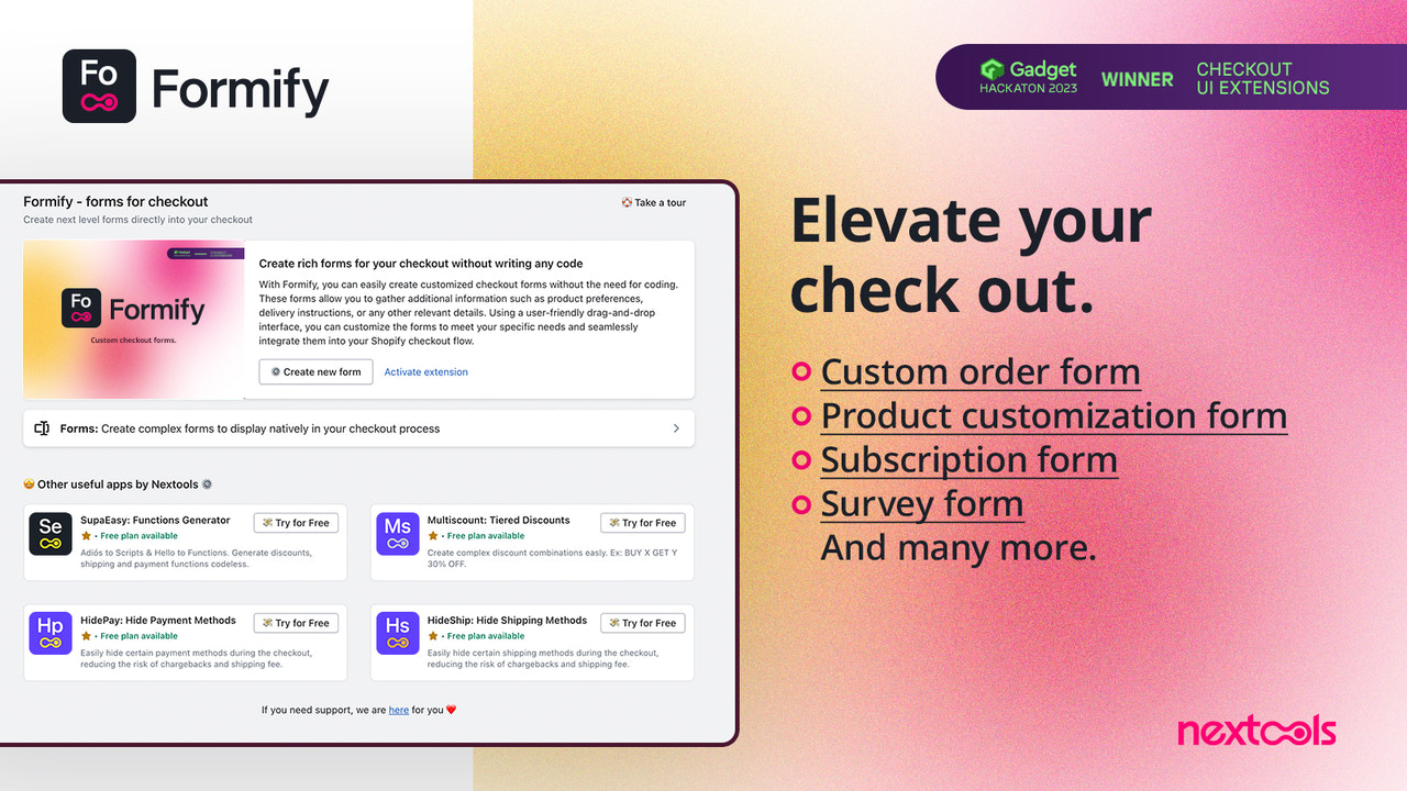 Formify: create custom form in check out