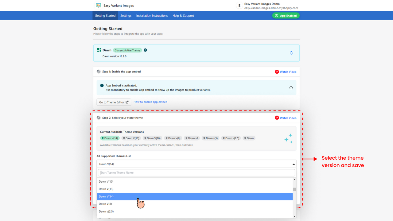 Select Theme used by the store