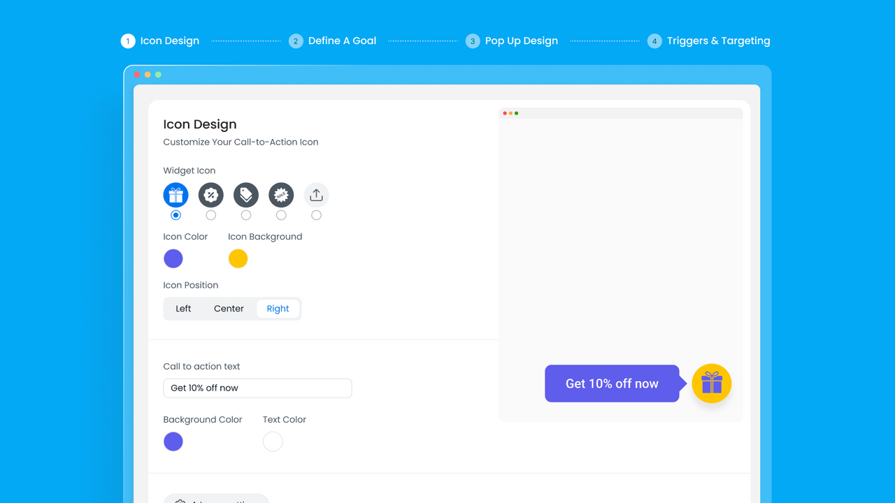 Select the layout and type of discount pop up you want to create