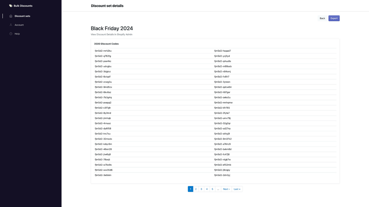 View and export generated discounts codes