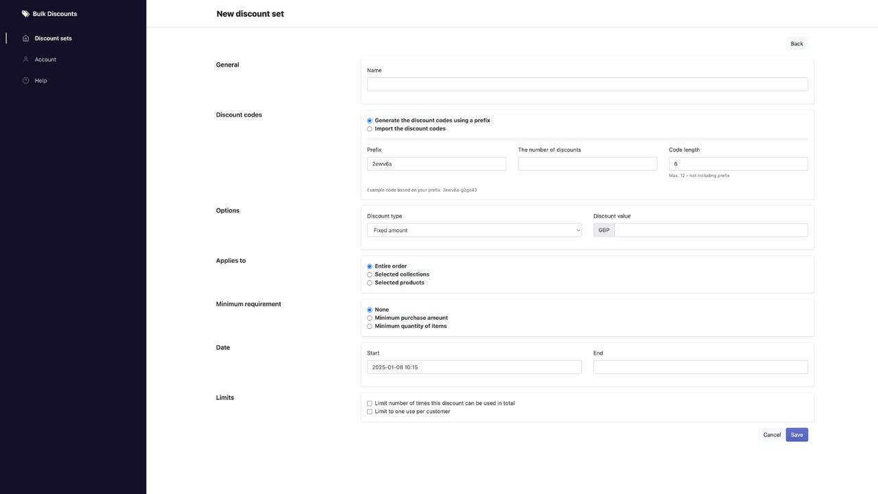 Set discount parameters