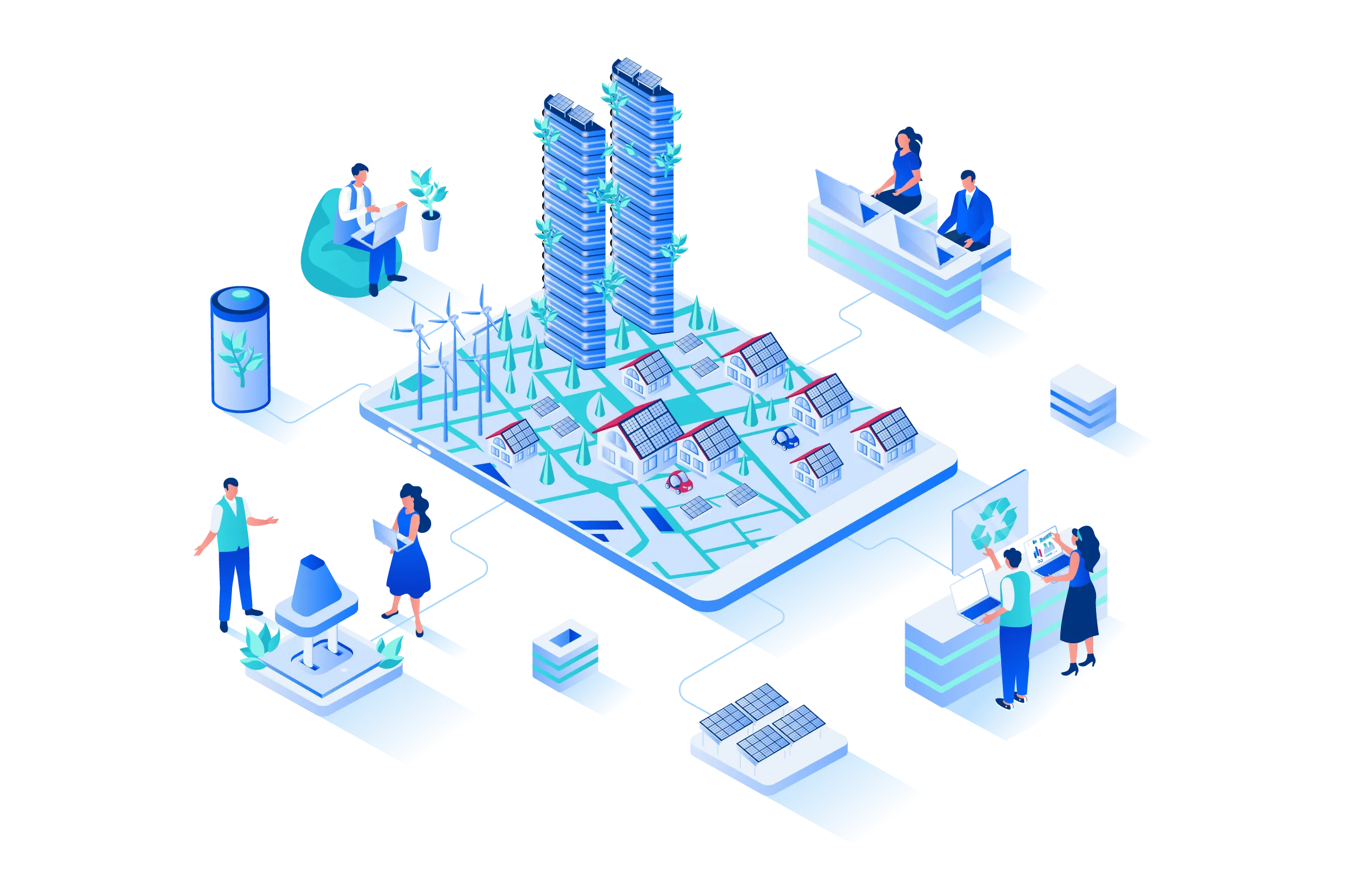 Ilustración de una ciudad conectada con datos de medida