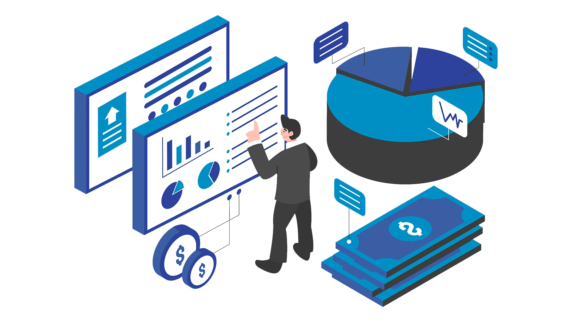 Ilustración de análisis de datos, facturación y liquidaciones
