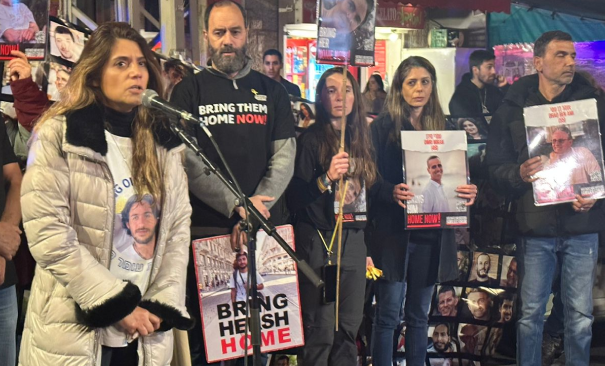 Hostages' families standing in the Hostages' Square