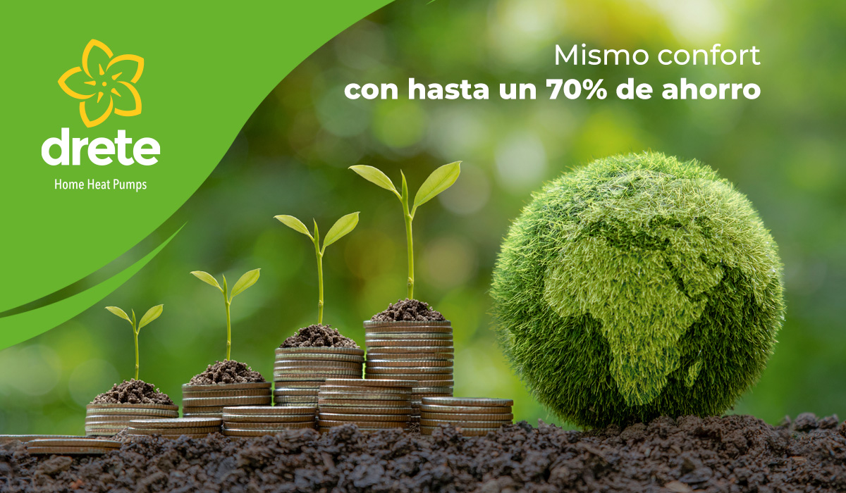 Pilas de monedas con brotes encima y un mundo verde de pasto.
