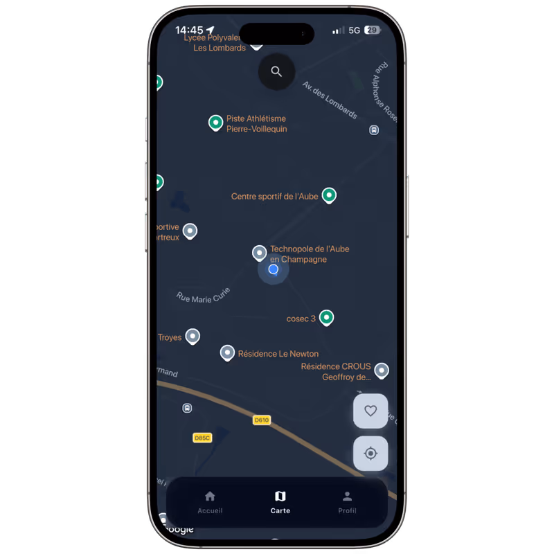 Carte des stations dans l'application V-Lock