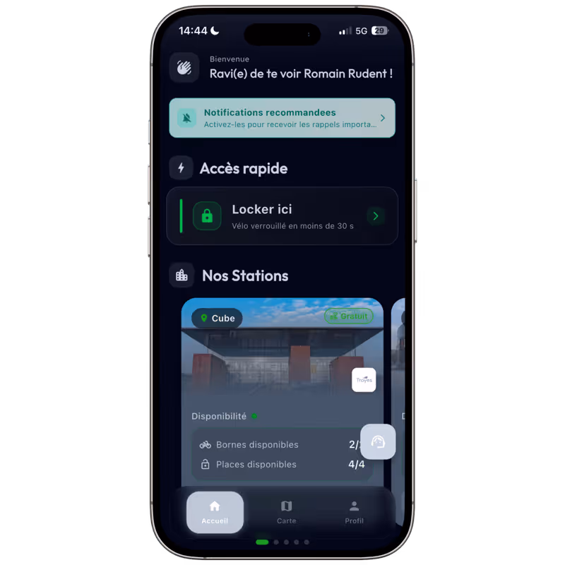 Écran d'accueil de l'application V-Lock