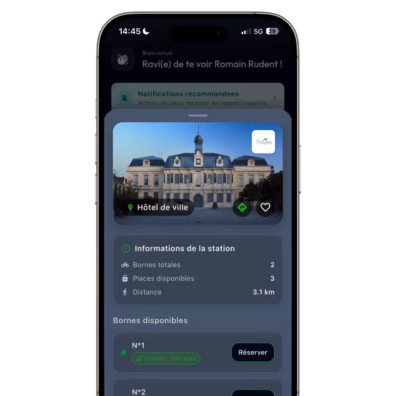 Fiche d'une station V-Lock avec les bornes disponibles