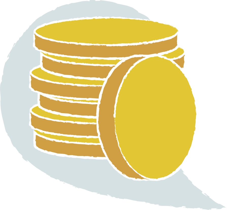 Illustration de plusieurs pièces de monnaie dorées empilées, avec une pièce supplémentaire appuyée contre la pile.