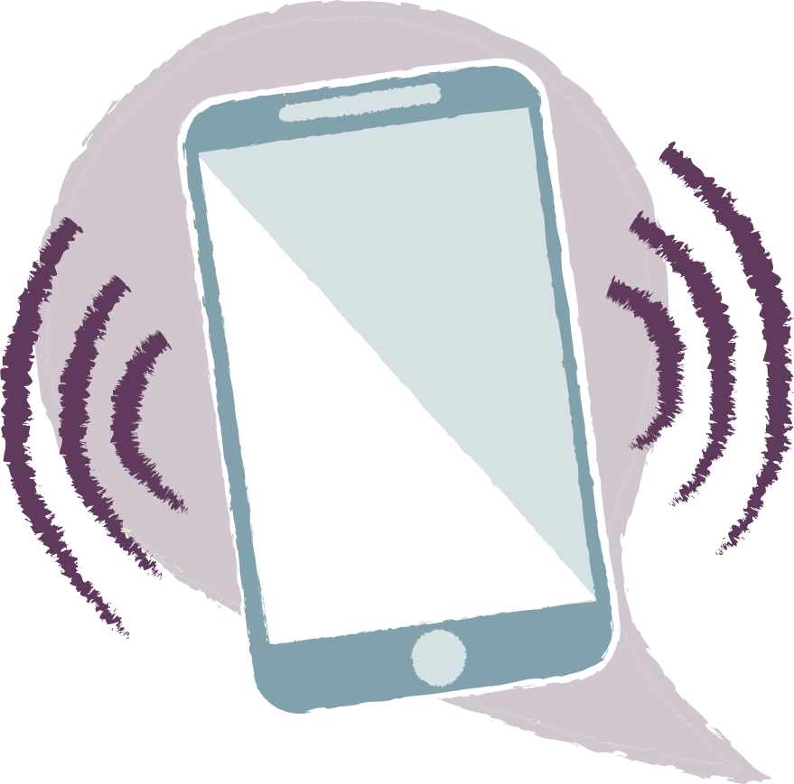 Illustration d'un smartphone en vibration avec des ondes sonores autour.