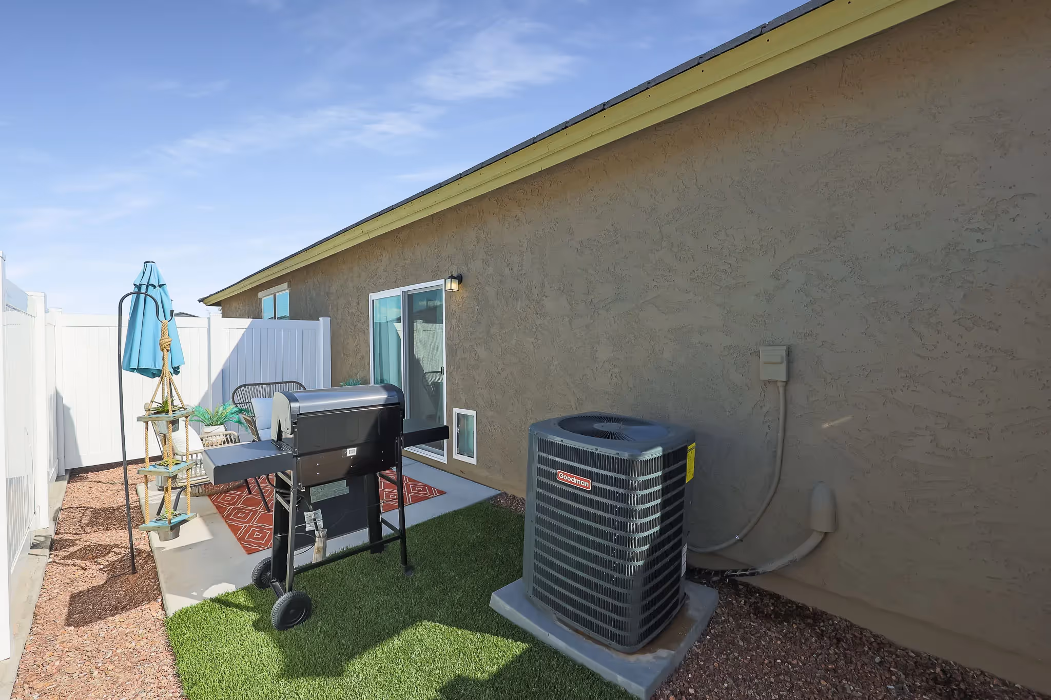 Fenced Backyards with artificial grass turf area