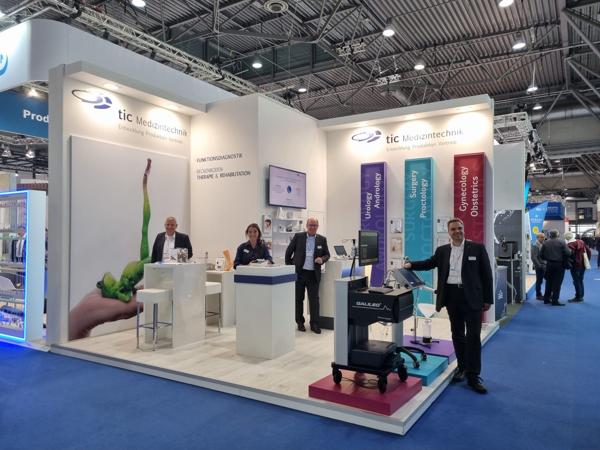 tic Medizintechnik exhibition booth showcasing medical technology solutions at an international healthcare trade fair