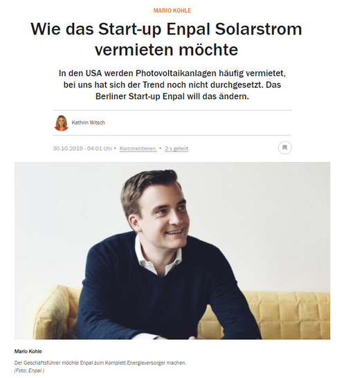 Wie das Start-up Enpal Solarstrom vermieten möchte