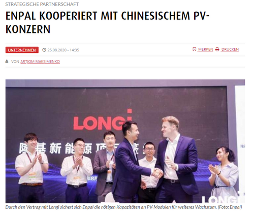 Enpal kooperiert mit chinesischem PV-Konzern