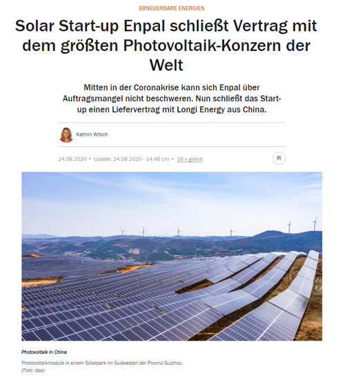 Solar Start-Up Enpal schließt Vertrag mit dem größten Photovoltaik-Konzern der Welt