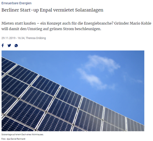 Berliner Start-up Enpal vermietet Solaranlagen