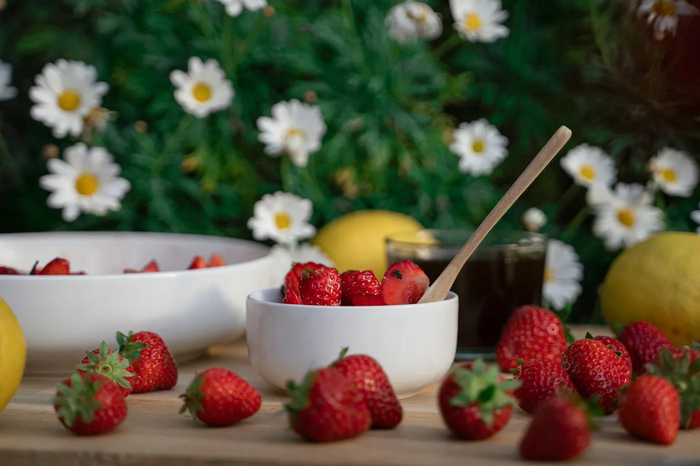Fraises au limoncello et sirop de sureau