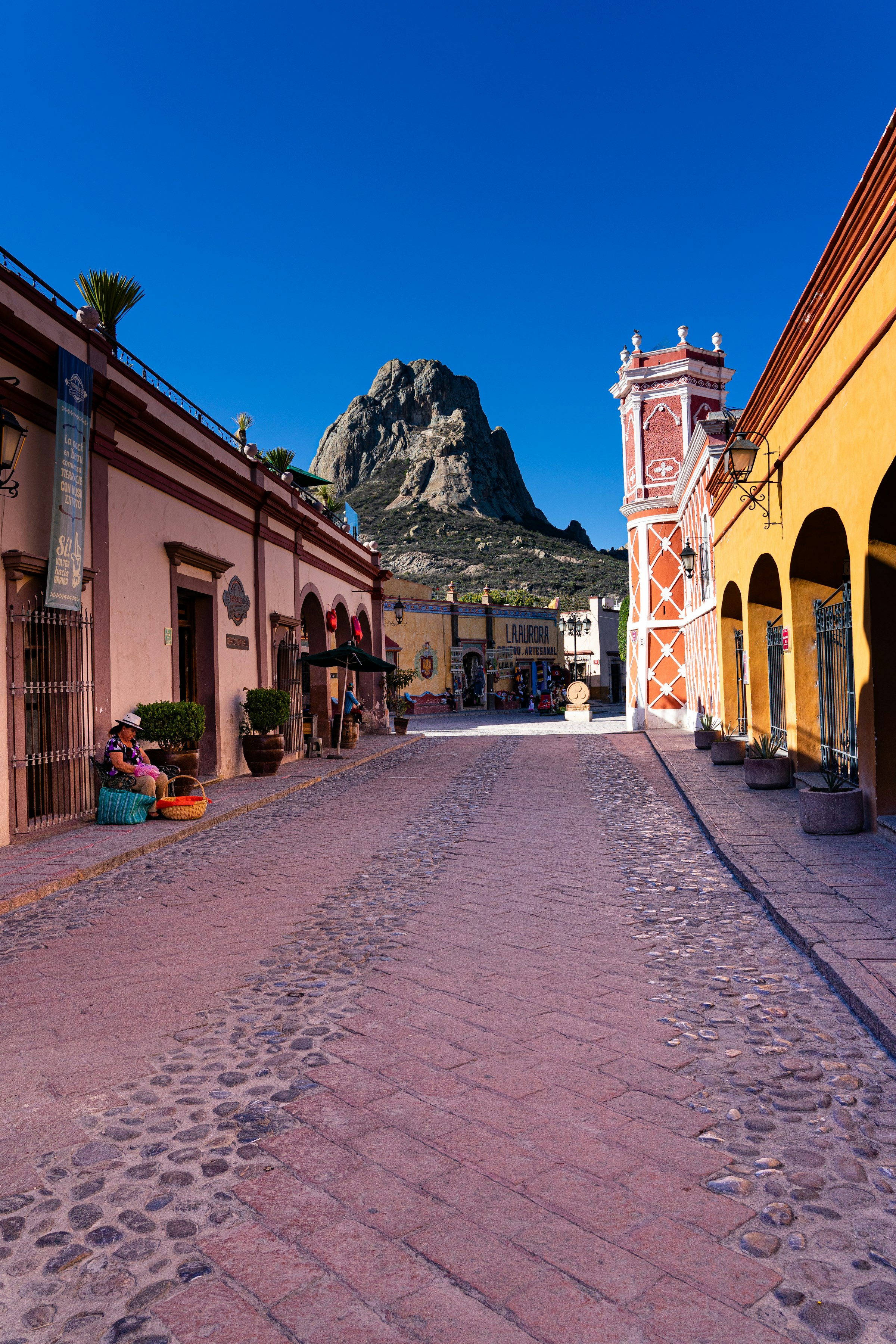 Bernal, with the Peña de Bernal rock formation
