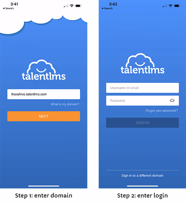 Image of TalentLMS login page on mobile