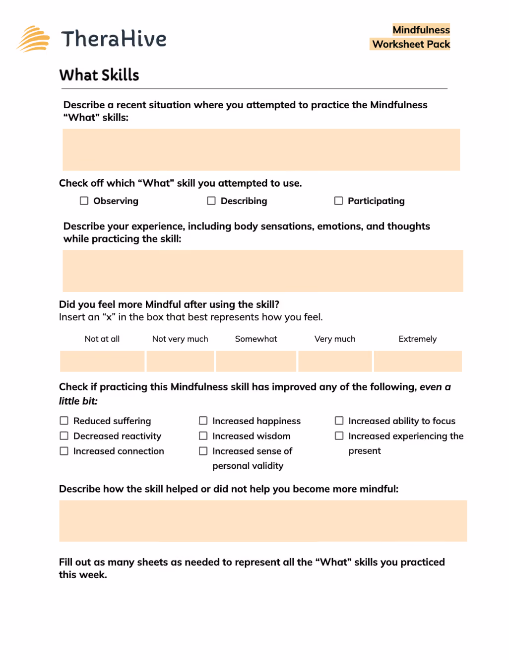 Mindfulness worksheet image - what skills