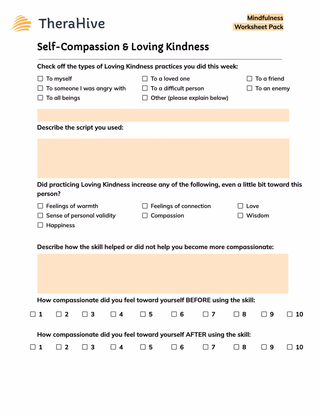 Mindfulness worksheet image - self compassion
