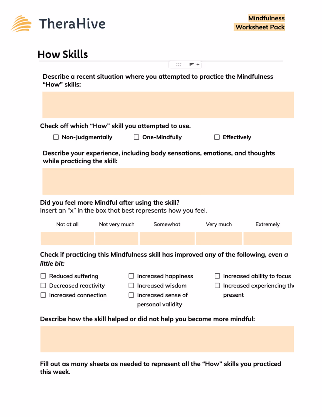 Mindfulness worksheet image - how skills