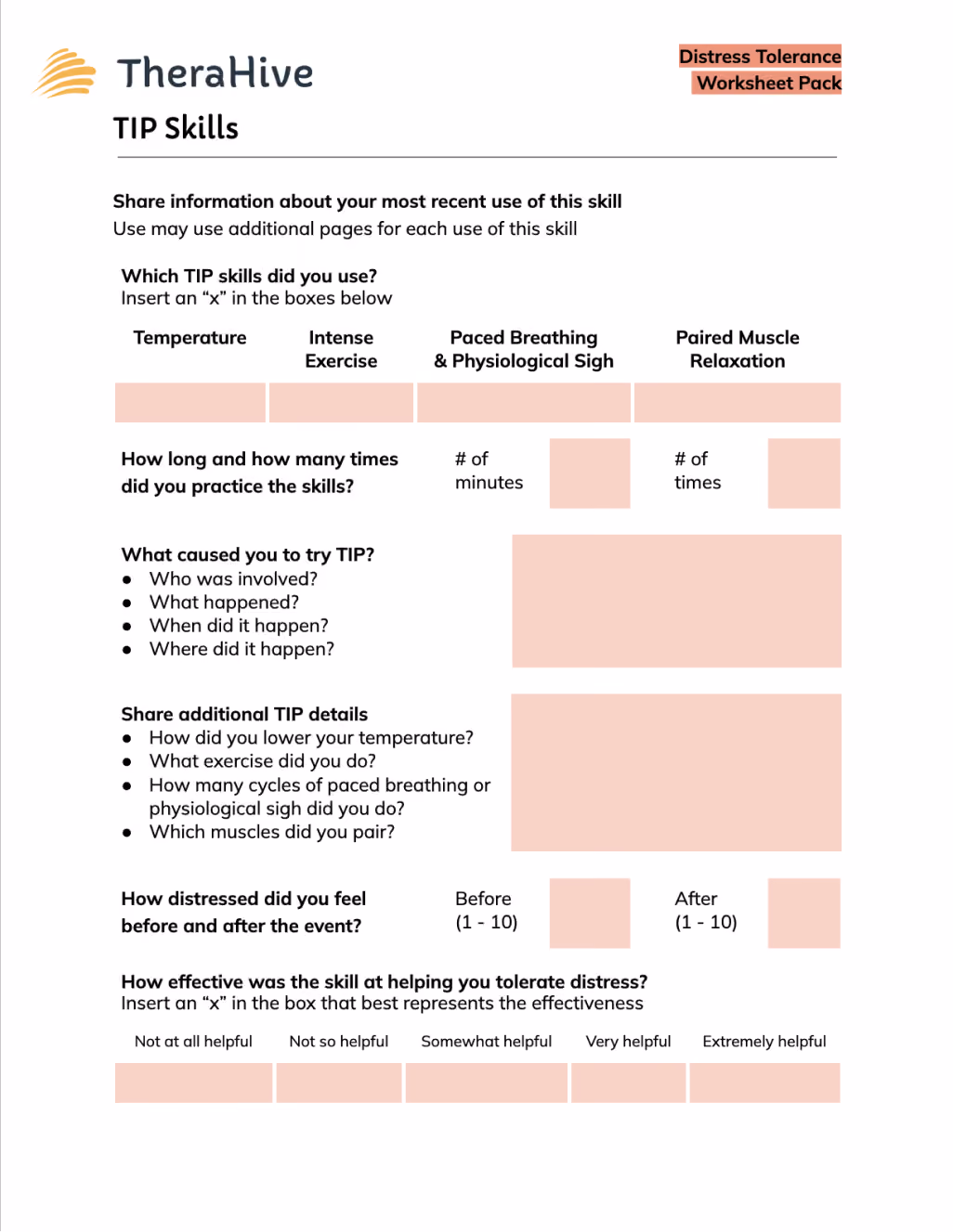 Distress Worksheet image - TIP Skills