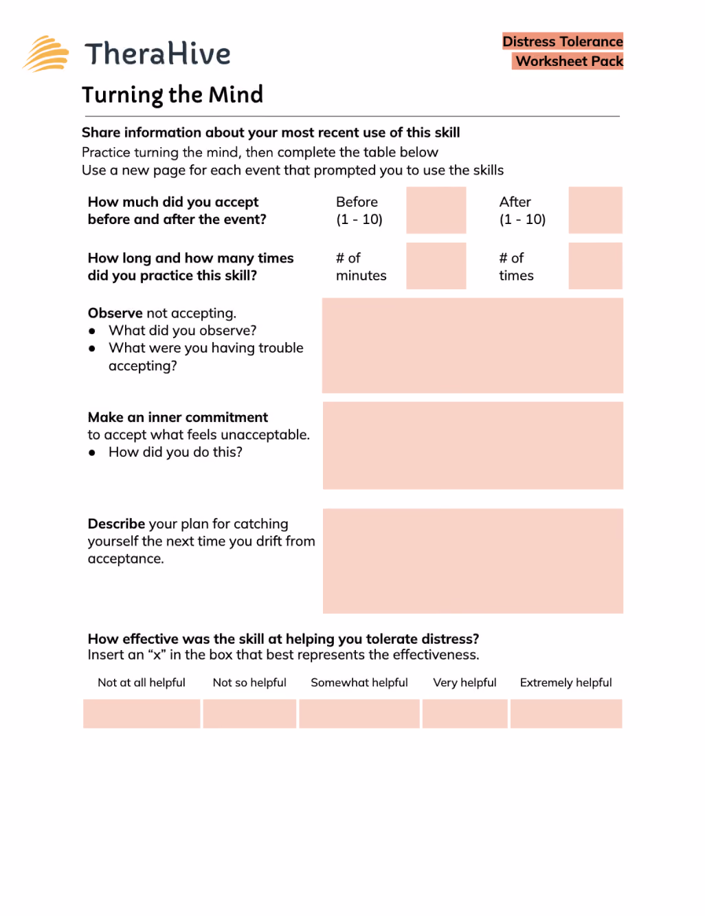Distress Worksheet image - turning the mind