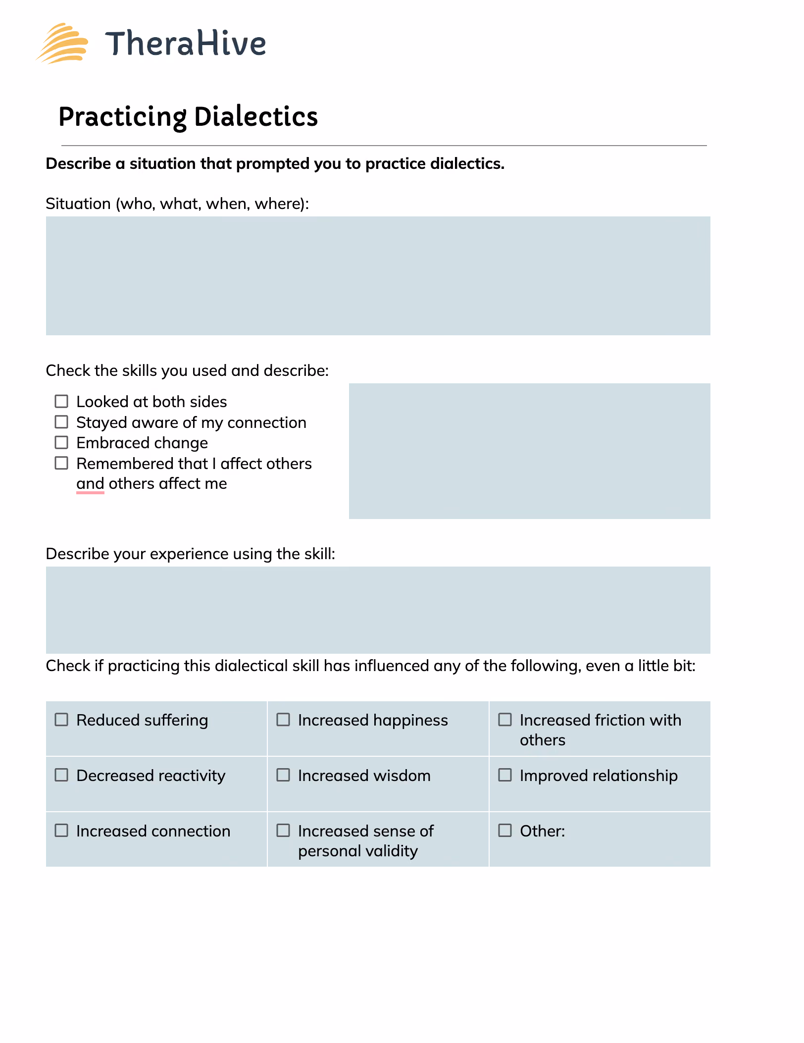 TheraHive Free Resources for DBT (Dialectical Behavior Therapy) - Interpersonal Effectiveness Worksheet
