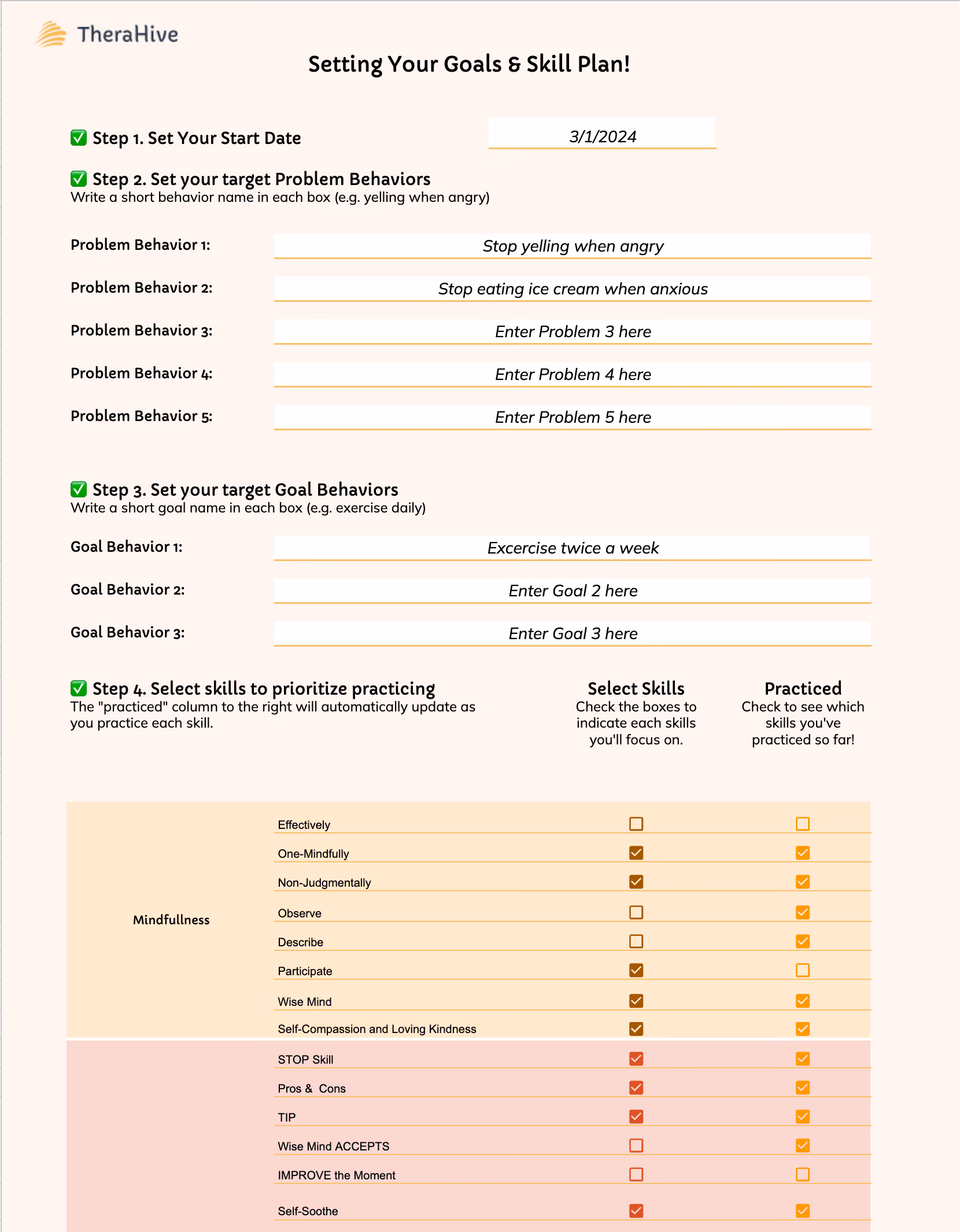 TheraHive Free Resources for DBT (Dialectical Behavior Therapy) - Diary Card