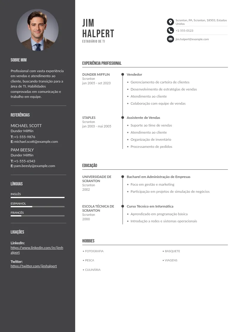 Modelo essencial de CV de estagiário de TI para se destacar
