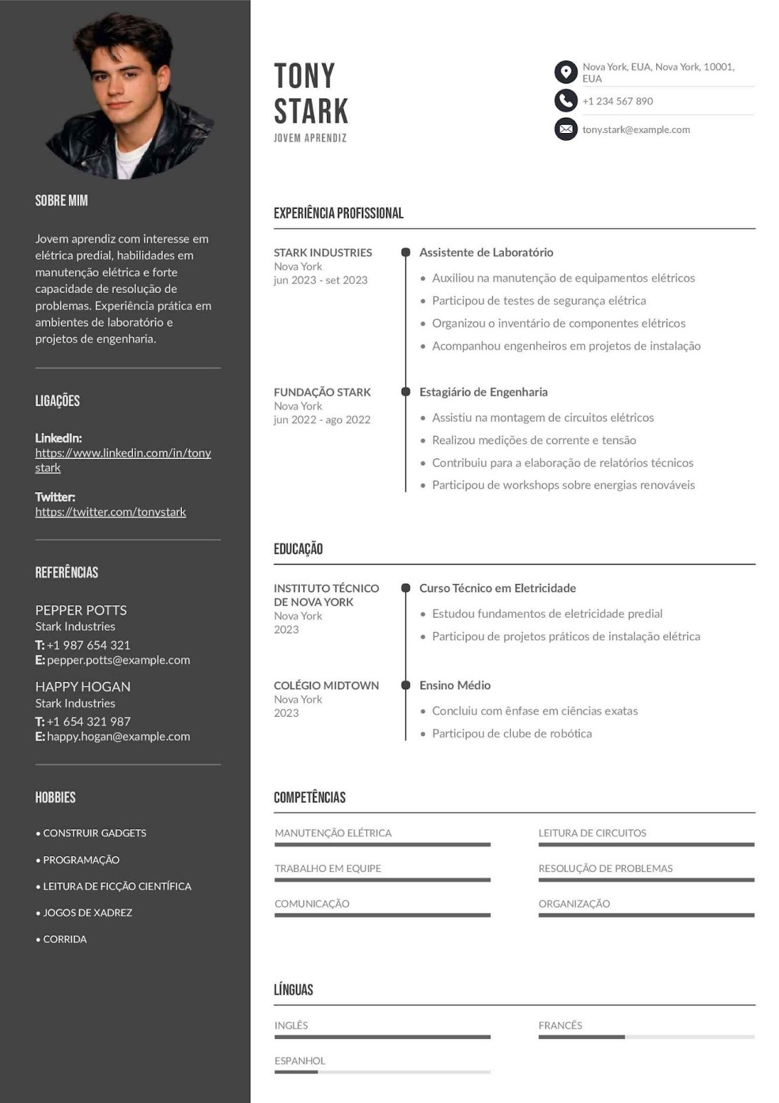 Currículo de jovem aprendiz de elétrica predial