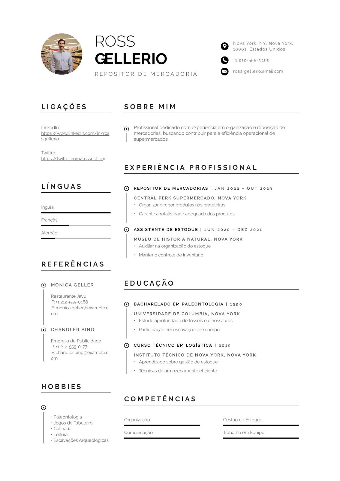 Currículo para repositor de mercadoria de supermercado